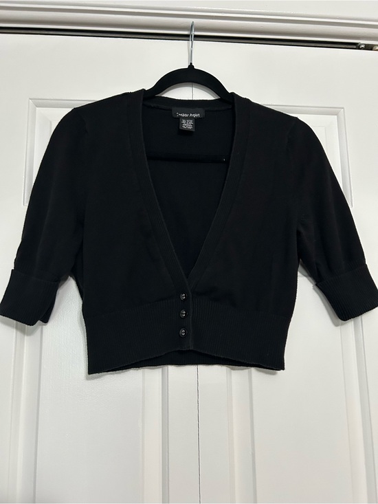 Sweater Project Sweaters - Y2K Sweater Project Black Cropped V-Neck Button Cardigan